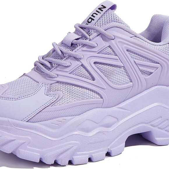 Shoes - Women's Chunky Sneakers White Black Purple Platform Breathable Casual Lace Up